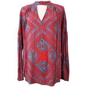 FREE PEOPLE Red & Blue Women's Walking On A Dream Floral Tunic Blouse Women's S